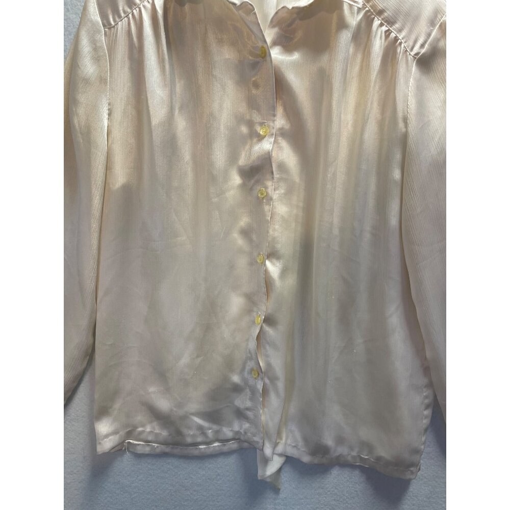 Vintage Russ Satin Business Blouse with Scarf Button Up Long Sleeve Size 12 - Picture 2 of 12